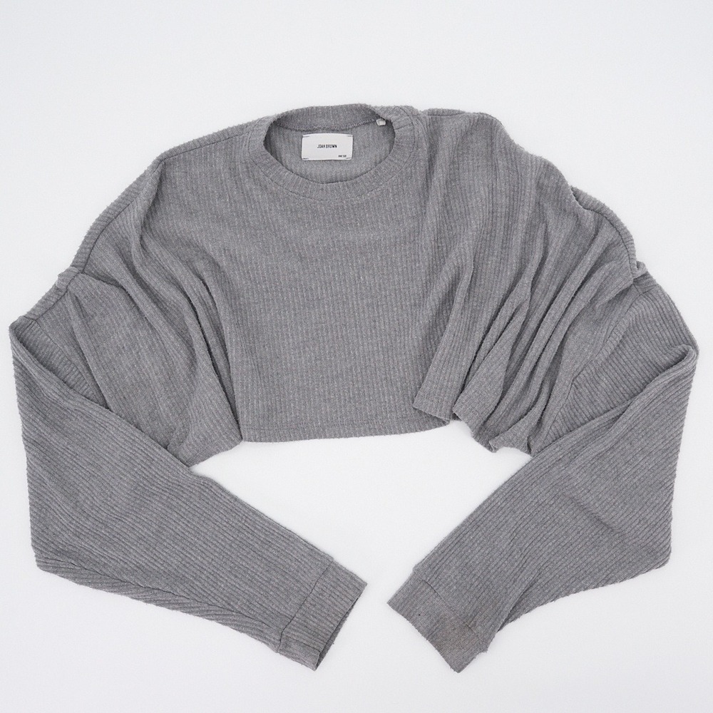 Joah Brown Heather Gray Slouchy Crop Pullover Ribbed Long Sleeve